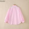 ZANZEA Women Casual Turn Down Collar Long Sleeve Stripe Blouse