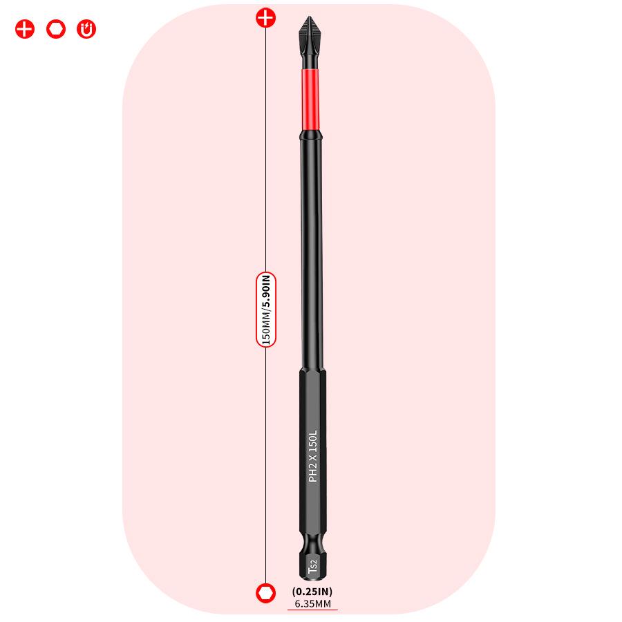 PH2 Magnetic Anti-Slip Phillips Screwdriver Bit Set, 25-150mm, High Hardness Electric Screwdriver Heads