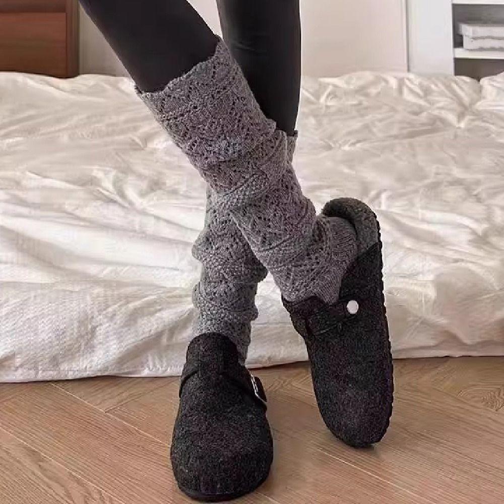 Hollow Out Knitted Foot Cover Sweet Lolita Boots Cover Trendy JK Knee High Socks  Girl