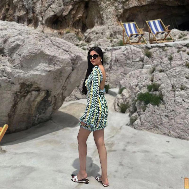 

Western Style Sexy Lace Backless Dress Sexy Contrasting Backless Dress Yellow S