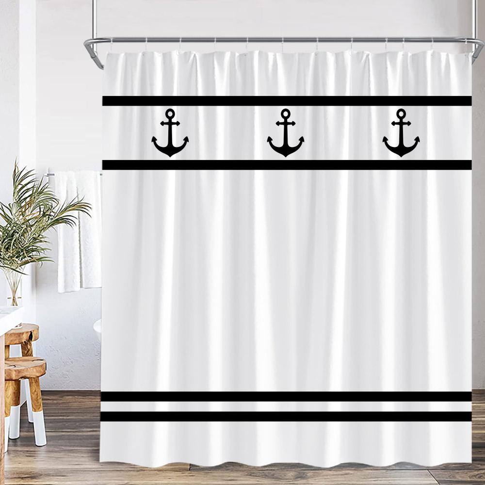 Nautical Marine Life Shower Curtain Anchor Sea Turtle Seastar Octopus Seashell Coral Ocean Summer Bathroom Curtain Decoration
