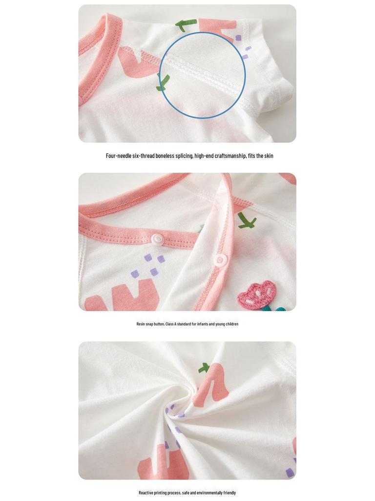 Pure Cotton Short Sleeve Baby Romper - Summer Thin Style for Boys and Girls, One-Piece Triangle Air Conditioning Suit