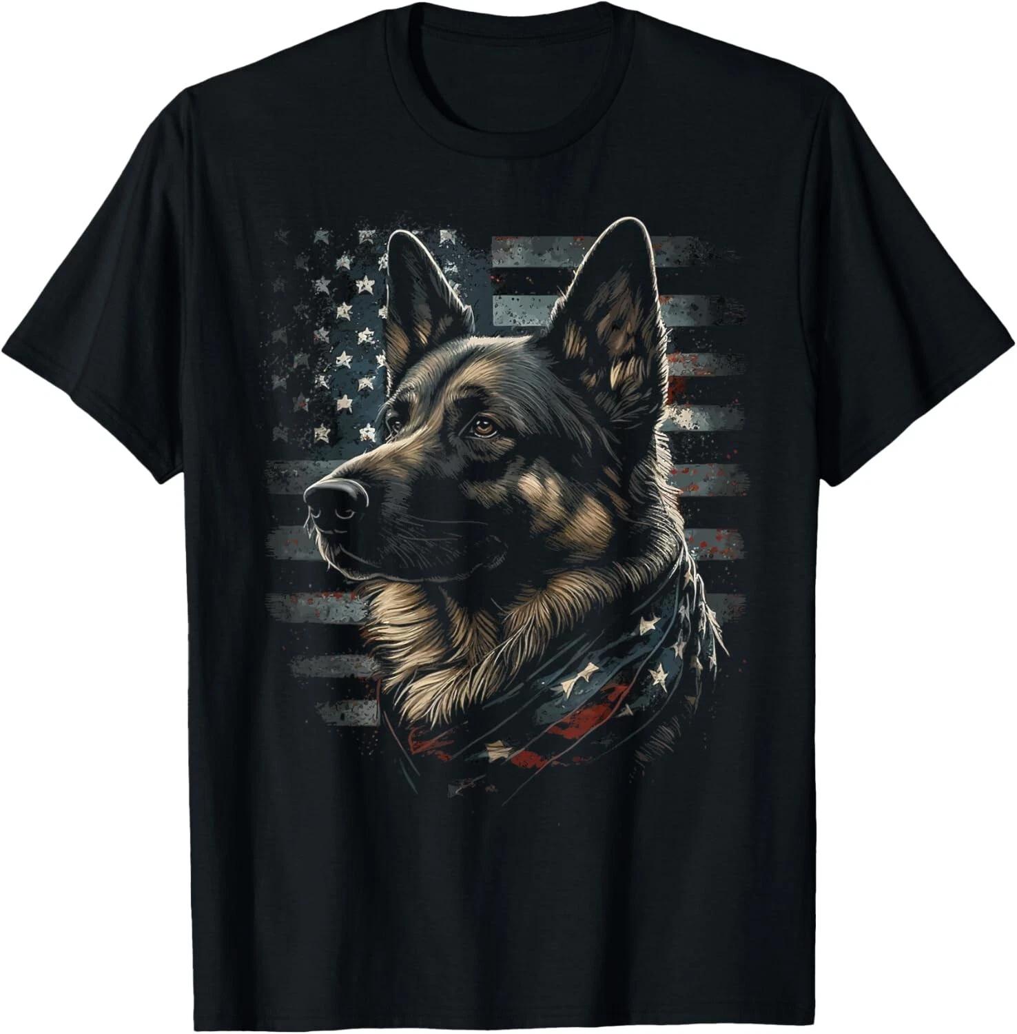 Funny German Shepherd USA Flag Patriotic Shepherd Tee Gift Unisex T-Shirt M