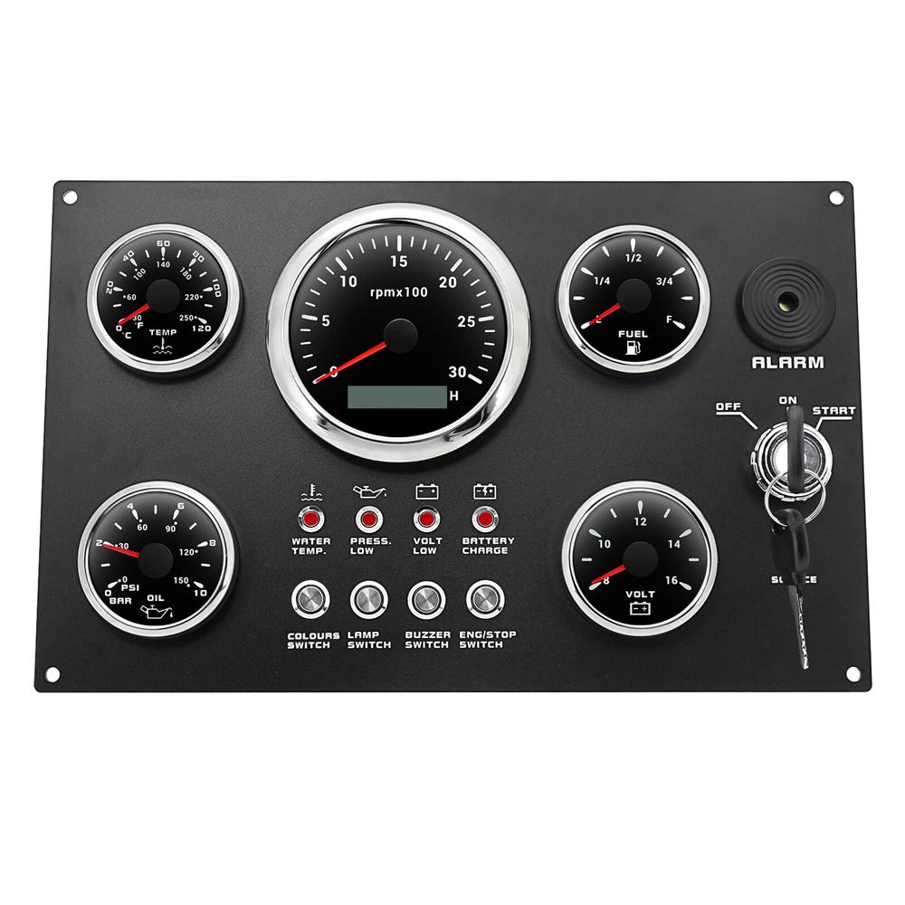 1x New 5 Gauge Set with Instrument Panel Tachometer 4000RPM For Marine Boat 12V