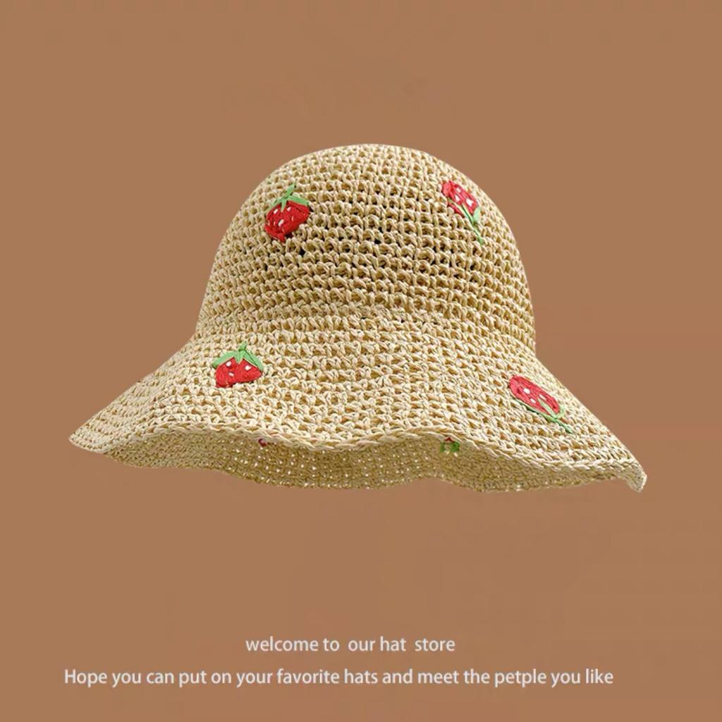 Hat Women's Spring and Summer Versatile Big Brim Straw Hat Summer Seaside Bucket Hat Face Small Sunscreen Hat Sun Hat