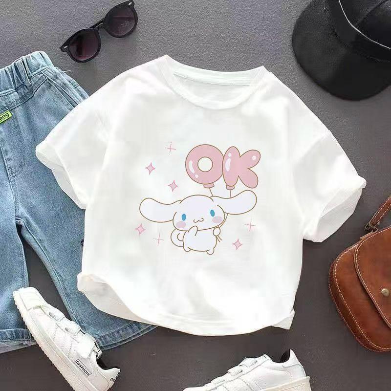 

Sanrios 2026 Summer New Design Cinnamoroll Graffiti Cartoon Print Pure Cotton Breathable Childrens ShortSleeved TShirt S
