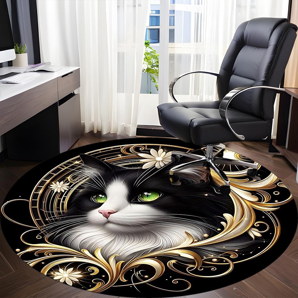 1pc Cat Artwork Chair Carpet for Office, Soft, Non-Slip Polyester Mat, Office, Living Room, Bedroom, Durable Polyester yy251207106