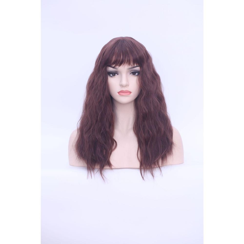 Wig Water Ripple Wig Multi-Color Mixed Color Long Curly Hair, Slightly Curled Big Scalp Air Bangs