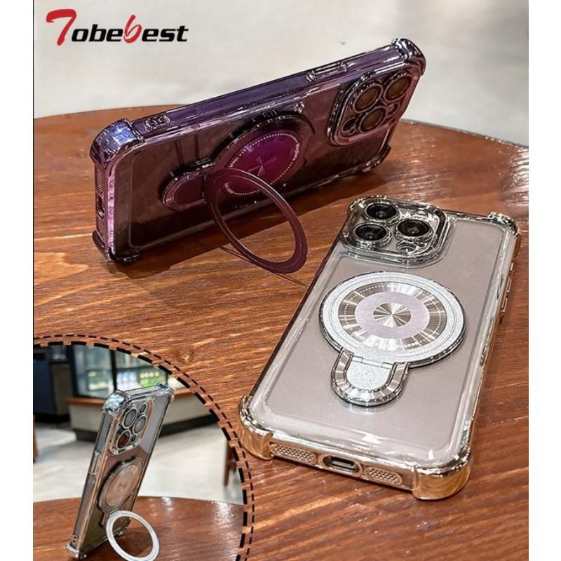 Clear Shockproof Plating Magnetic Magsafe Bracket Case for Xiaomi Redmi 15C 15 4G 5G Transparent Silicone Cover