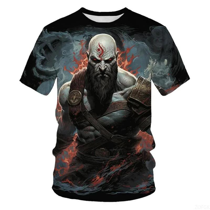Men's Fashion Game Character 3D Printed T-shirt Hip Hop Trend Harajuku Street Wear Round Neck Short Sleeve God of War Summer