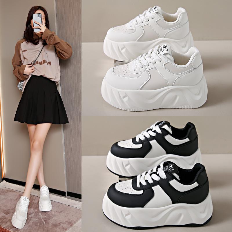 Heels Womens Designer Leisure Sneakers Fashion Casual Microfiber Leather Breathable Height Increased Flat Platform Board Shoes