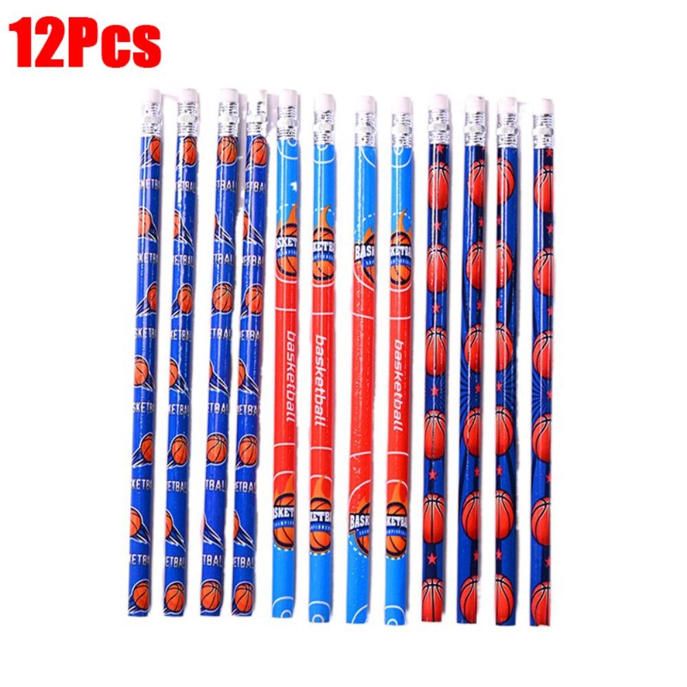 12Pcs with Eraser Writing Pencil Cartoon Wood Pencil New Drawing Stationery  for Children Student