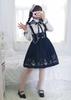 Lolita Long Sleeve Blouse High Waist Skirt Ribbon Tie Sailor Collar Claroli Costume Photo Shoot Cosplay Navy 4 Piece Set [Lady Lazy] (S)