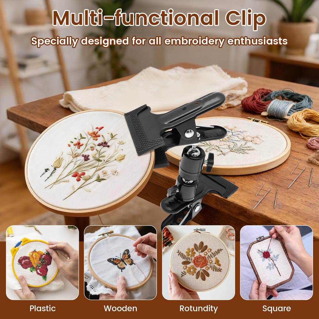 Metal Embroidery Hoop Stand Holder Hands Free Adjustable Embroidery Hoop  Holder Table Clip for DIY Cross Stitch Crafters