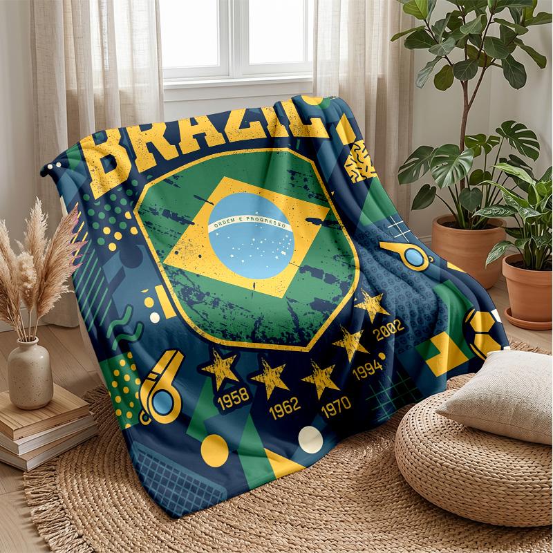Coperta in Flanella Stampata Calcio Brasile Amica della Pelle Calda Decorativa Plaid per Divano Letto Interno Uso Quotidiano