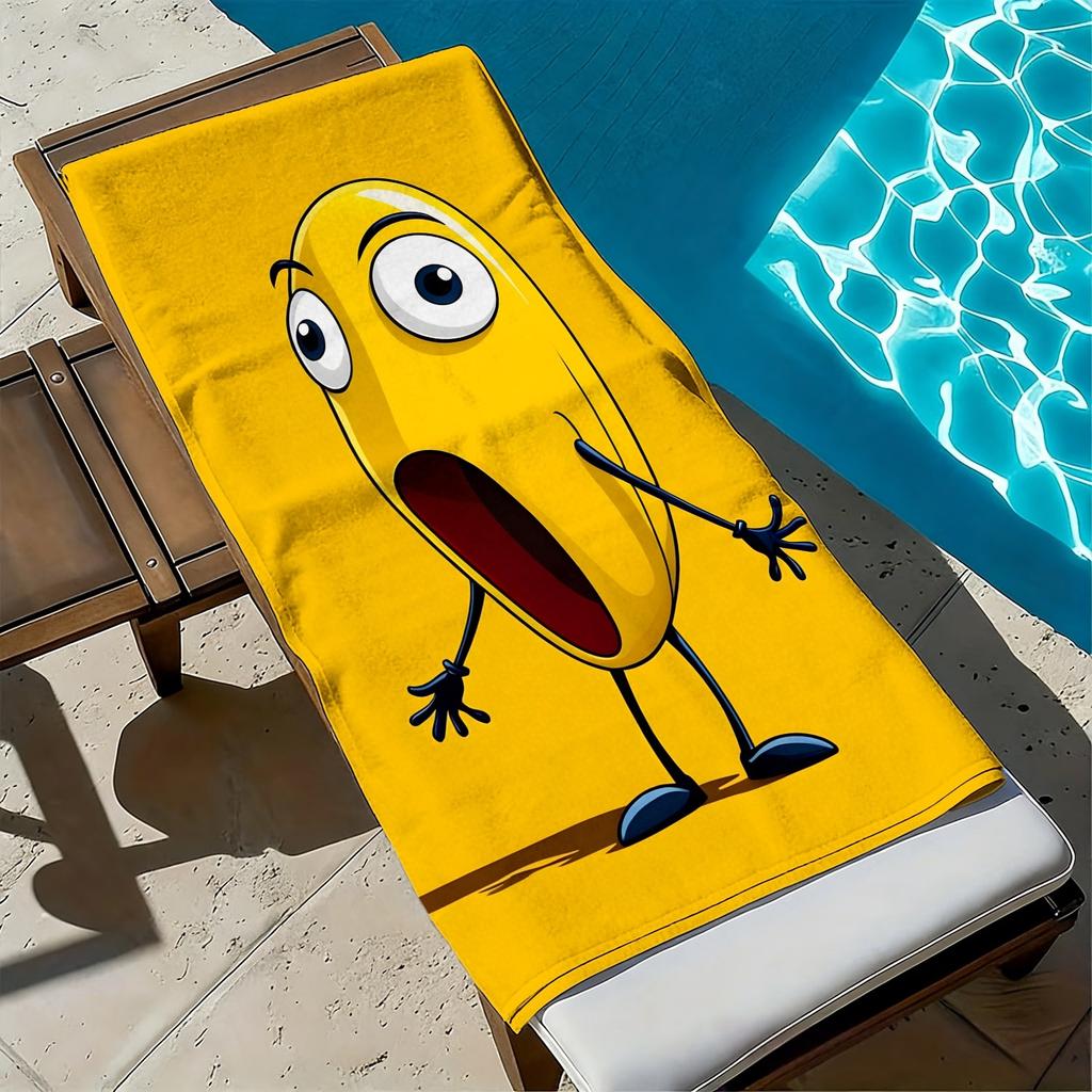 Yellow cartoon character line pattern polyester microfiber beach towel is highly absorbent, suitable swimming and beach outings