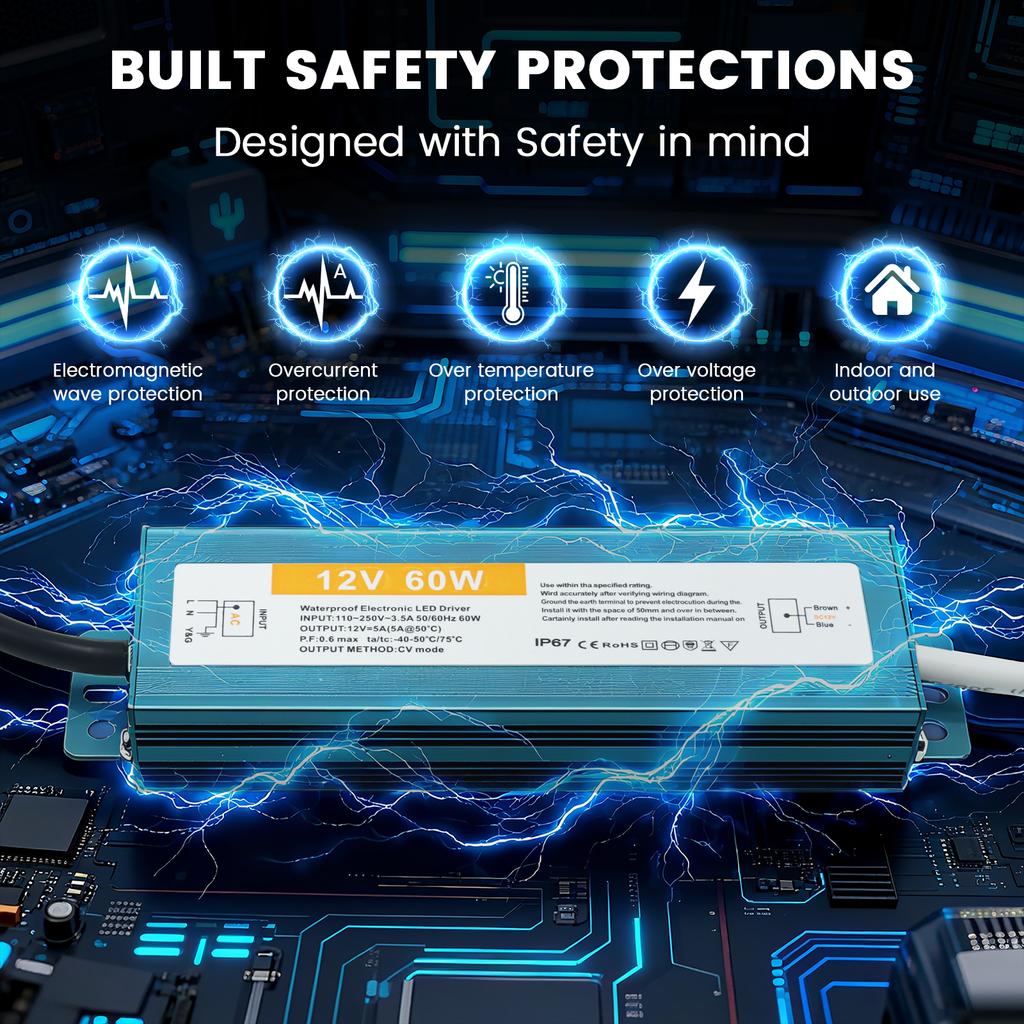 AC/DC Waterproof LED Power Supply IP67 12V 24V Outdoor Lighting LED Driver 600W 400W 300W 200W 100W Transformer Power Supply