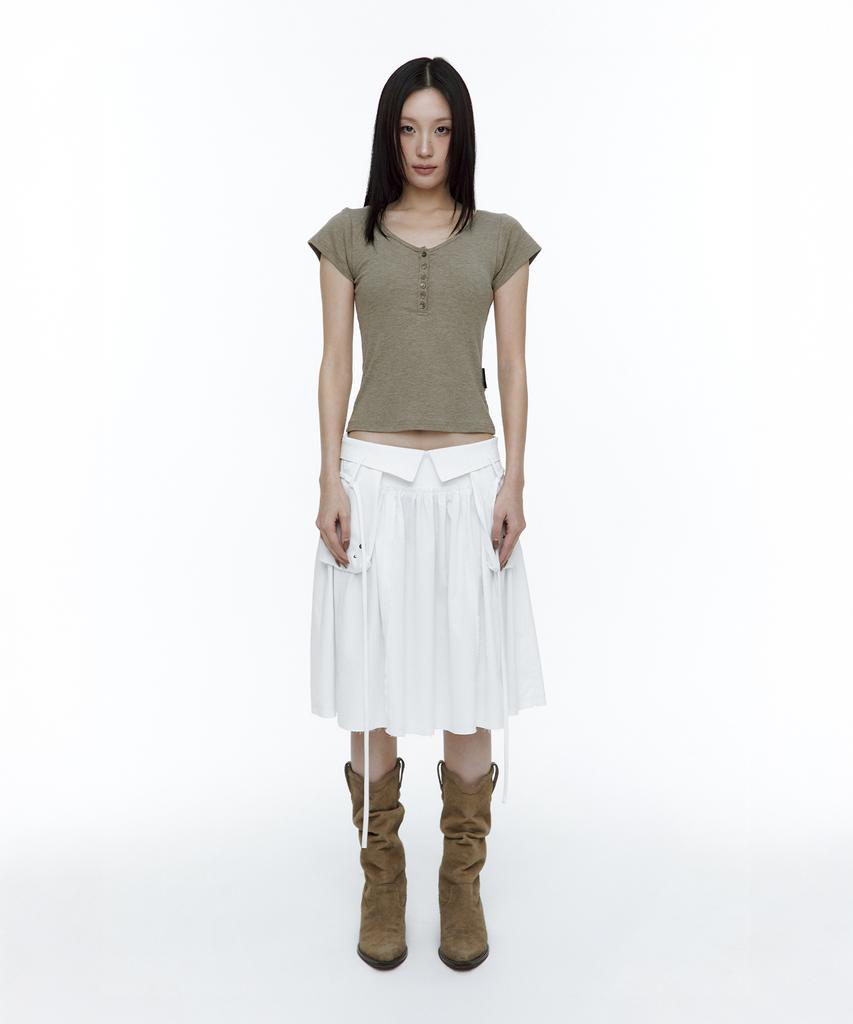 ROUGHNECK Ascii Cross Henley Neck T-Shirt Khaki Brown