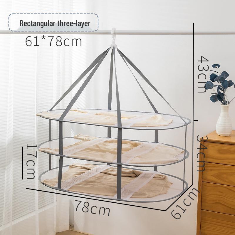 Three-Tier Windproof Folding Sweater Drying Rack Basket