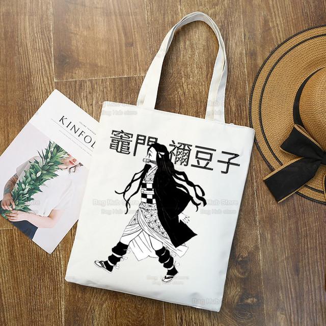 Geantă de pânză Tanjiro Nezuko Demon Slayer Harajuku Geantă de cumpărături Kimetsu No Yaiba Geantă de umăr originală pentru colegiu Utilizare zilnică