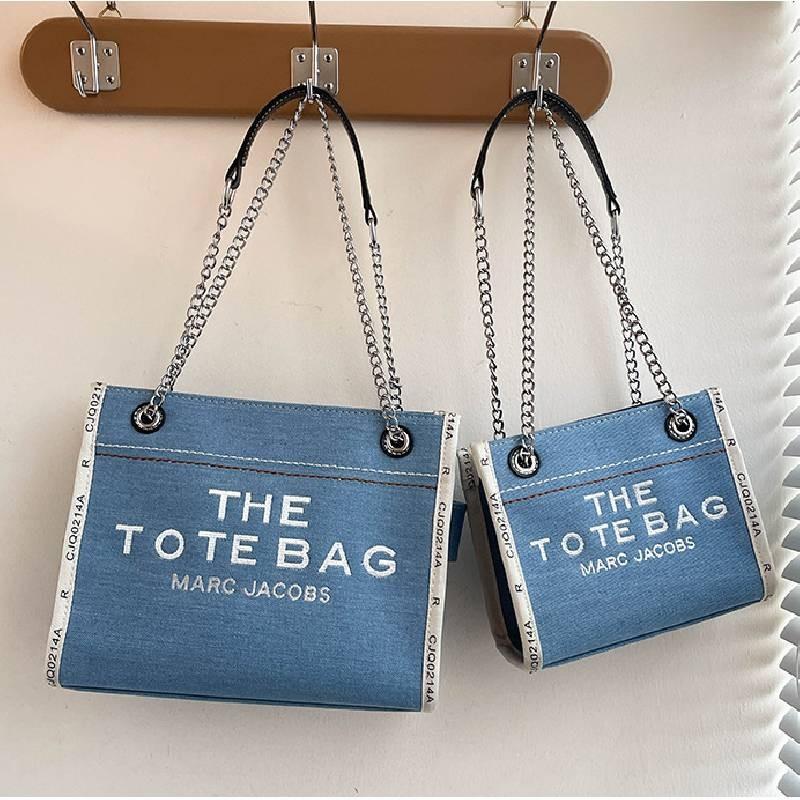 Stylish 2024 Autumn Fashion Letter Print Large Capacity Denim Canvas Tote Bag For Women In Black Blue And Sky Blue