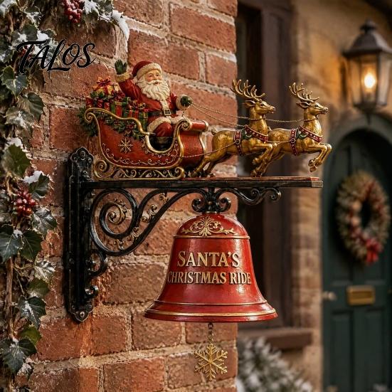 Outdoor Garden Entrance Accents Christmas Bell Wall Hanging Decoration, Santa Sleigh Reindeer Ornament, Large Decorative Anniversary Birthday