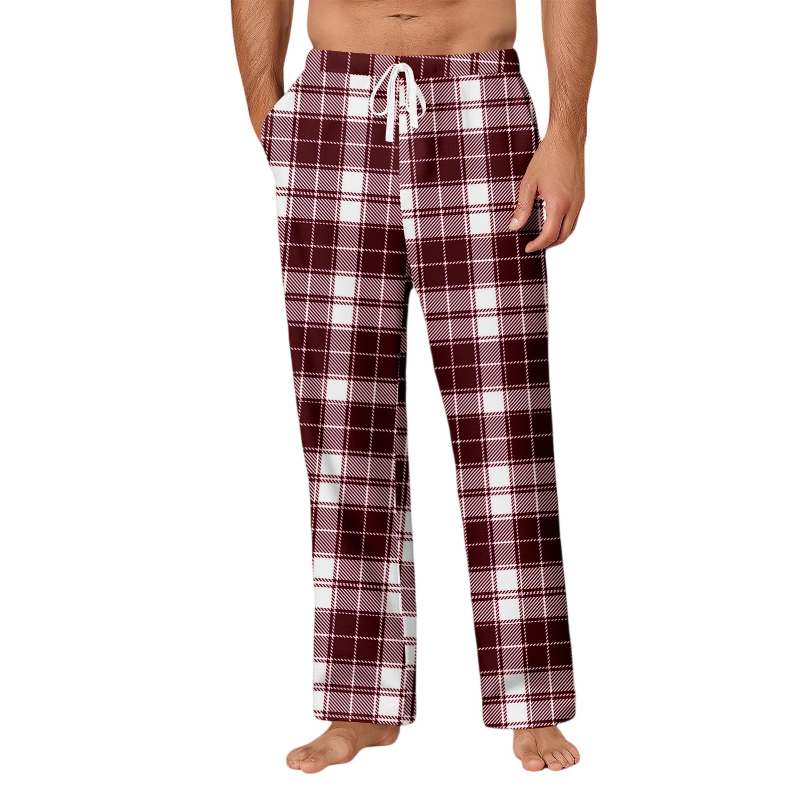 

Мужские повседневные брюки с карманами на кулиске, в клетку, в полоску, с карманами, повседневные брюки, домашние пижамные брюки M кофейный