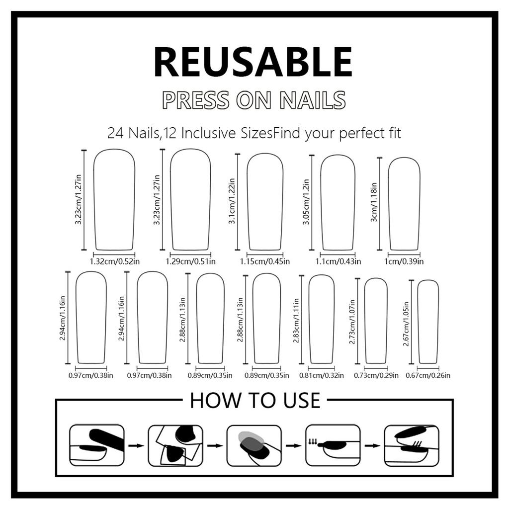24x French Tip Aufklebenagel 3D Schleifen Vollabdeckung Falschnagel Lang Quadratisch Aufklebenagel Leopardenmuster Acrylnagel