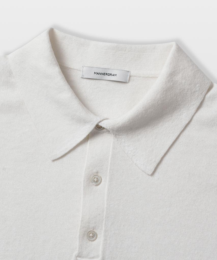 MANNERGRAM Nouvelle Fine Cashmere Cotton Polo Short Sleeve Knit Ivory