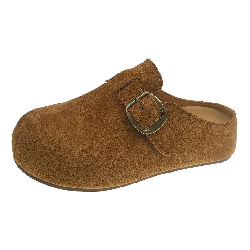 Thick-soled inner height-increasing bag head slippers for women wearing new autumn retro lazy shoes, half a tow