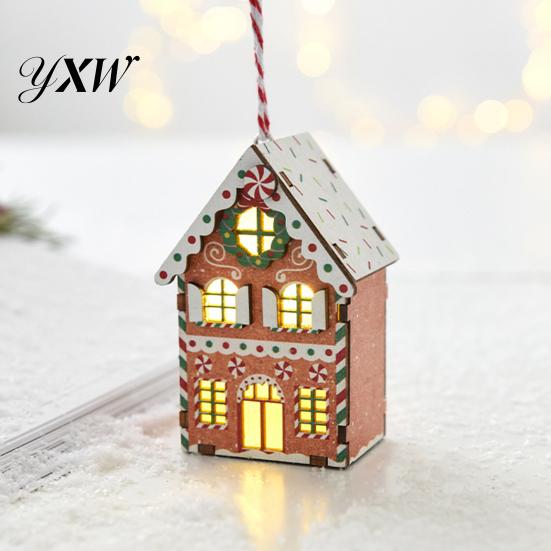 Long-lasting Festive Charm Christmas Gingerbread House Ornament Wooden Light Up Village Easy Storage Tree Hanging Ornaments for Holiday Winter