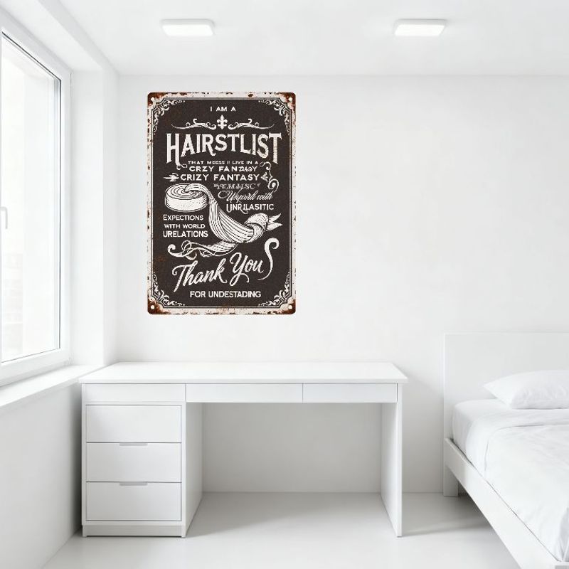 Vintage Rusty Metal Hairstylist Sign 'I AM A HAIRSTLIST...' Decorative Hair Roller & Strand Art Home Cafe Wall Decor 12x18 Inch