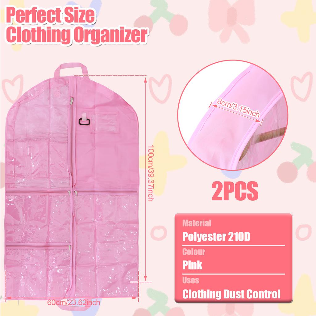 2Pcs Kids Garment Bag Dustproof Clothes Storage Bags Breathable Dance Recital Bag with 6 Pockets Garment Protector Kit for Home