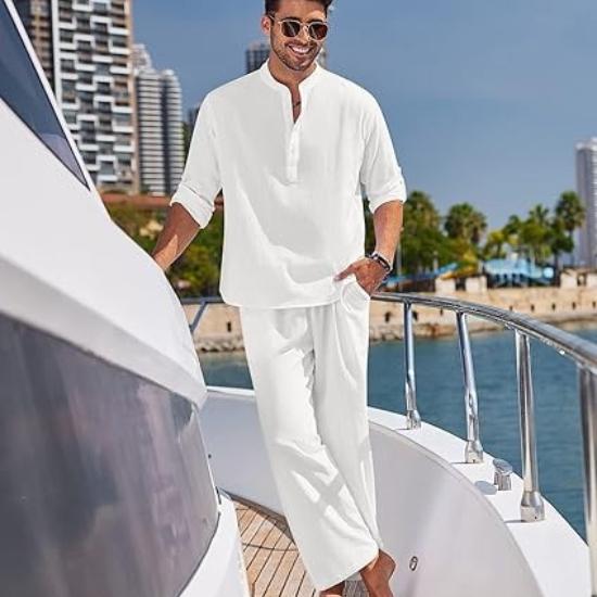 Men's Long Sleeve Shirt and Pants Suits Men Beach Wear Tracksuit Solid Color Shirts Sweatpants Hawaiian Vacation Men's Clothing