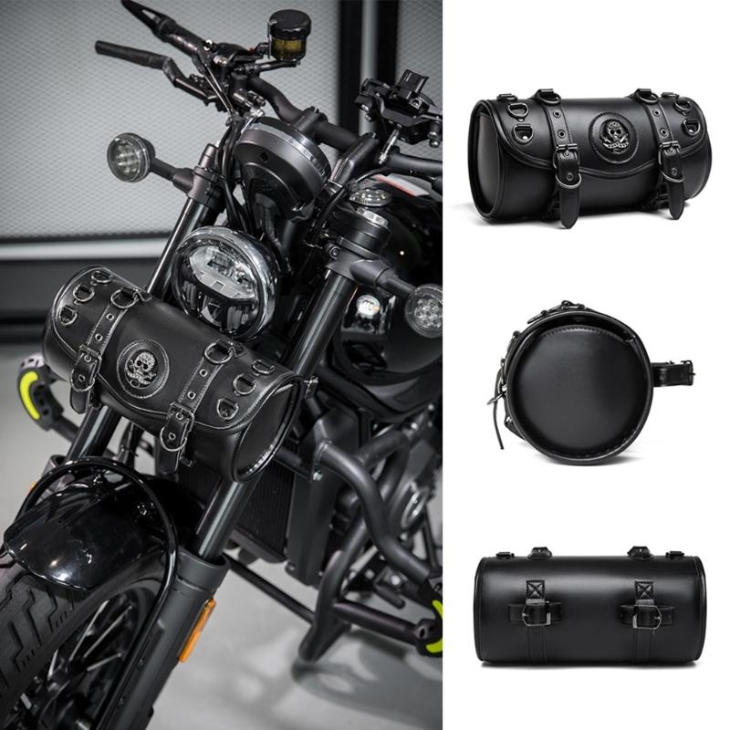 Motorcycle Saddlebag Front Handlebar Bag PU Leather Sissybar Storage Pouches Suitable for Tools&Essential, Daily Commute