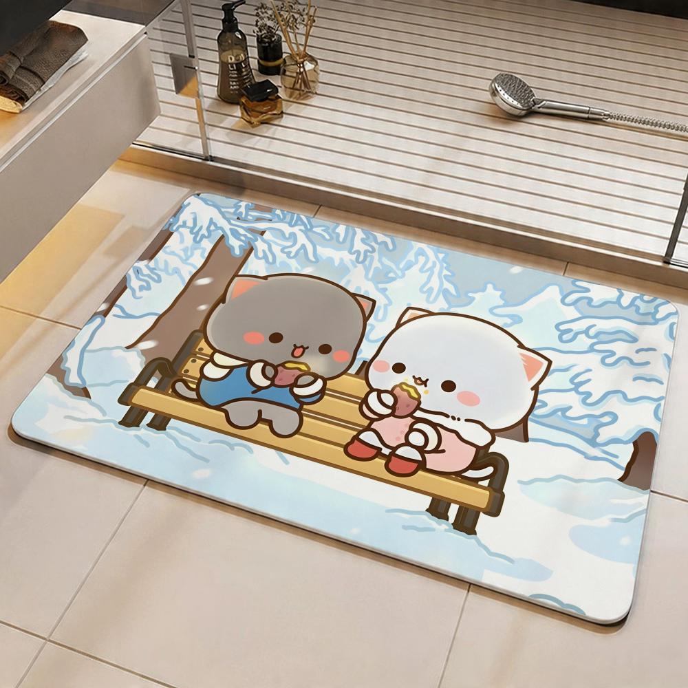 Character P-Peach And Goma Floor Mat Eco Diatomite Antibacterial Odor-Resistant Floor Mat & Drain Pad for Kitchen & Bathroom