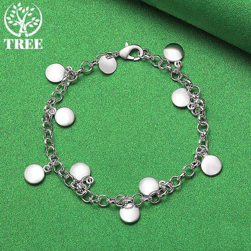 925 Sterling Silver Smooth Solid Round Pendant Bracelet For Women Elegant Fine Jewelry Accessories Engagement Wedding Party Gift