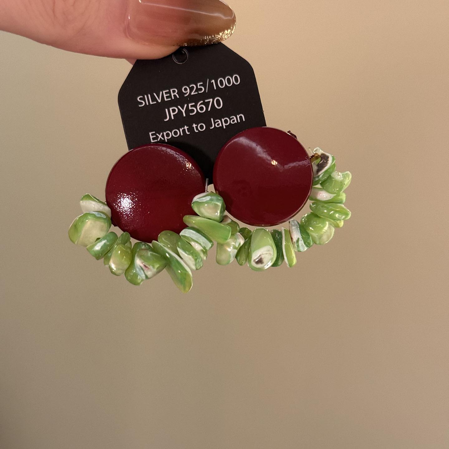 

Silver needle round shell fringed earrings retro fashion simple versatile stud earrings niche high-end earrings women