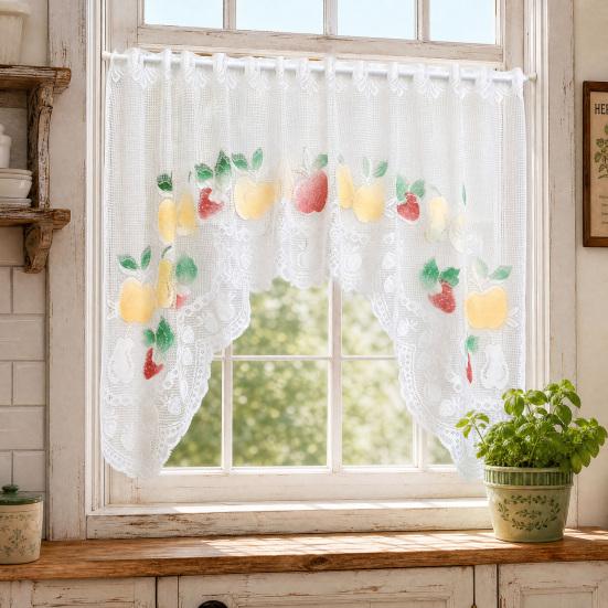 Lace Half Curtain, Lightweight Semi-Transparent Gauze Short Kitchen Window Curtain, Breathable Nordic Style Curtain for Bay Windows Cabinet Doors