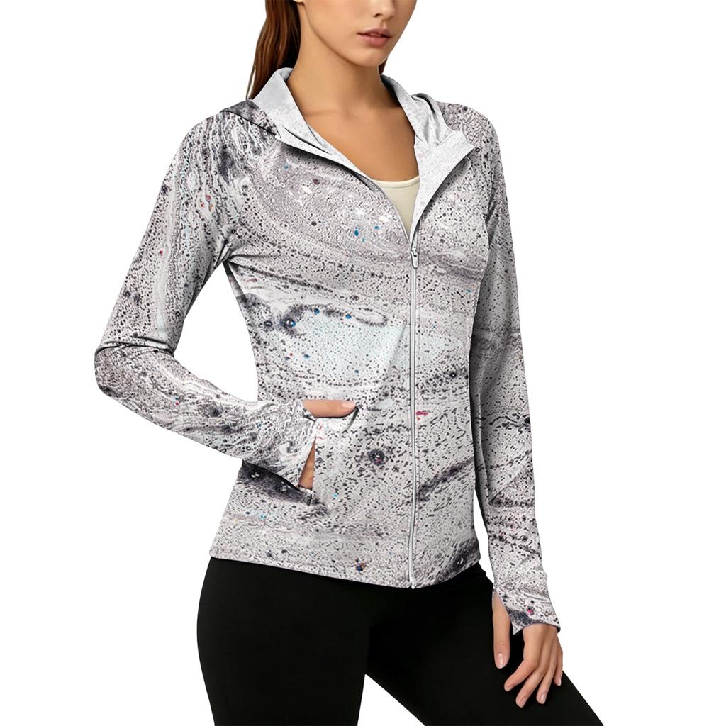Sudadera Ligera con Cremallera para Mujer con Capucha y Bolsillos Manga Larga Chaqueta de Protección Solar Estampado Tie-Dye Ropa Exterior Informal
