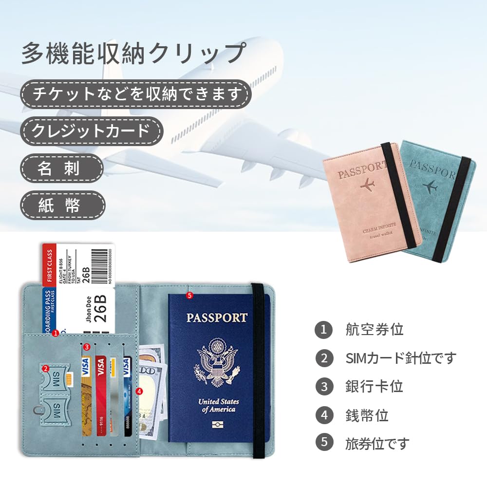 Passport Skimming Multifunctional Storage Travel Card Domestic and International Travel Business Blue or Pink 15cm x Case, Prevention, Cover, Holder,