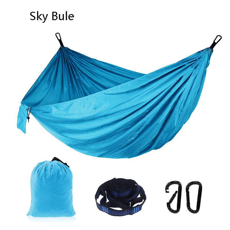 

Регулируемые ремни Портативный нейлоновый гамак для одиночного/двойного кемпинга На открытом воздухе Легкий Прочный Высокой вместимости Двор Путешествия Отдых 270×140CM небесно-голубой