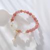 Sweet Pink Strawberry Crystal Camellia Pearl Bracelet Bangles Women Fashion Jewelry Accessories Gift