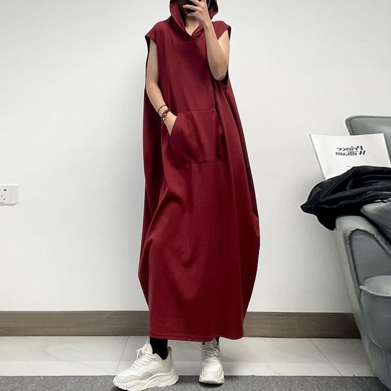 

ZANZEA Women Summer Casual Short Sleeve Hoodies Long Dress 5XL вино красного