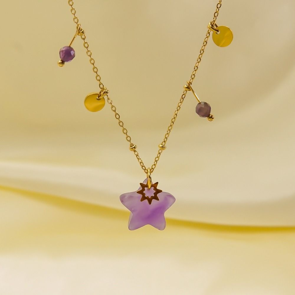 Natural Star Pendant Neck Chain Vintage Women Neck Choker Sweater Chain Star Stone Necklace  Gifts