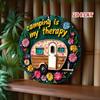 1pc Retro Camper Metal Sign Camping Is My Relaxation Round Wall Art Floral Design Vintage Aluminum Poster Home Living Room Bedroom