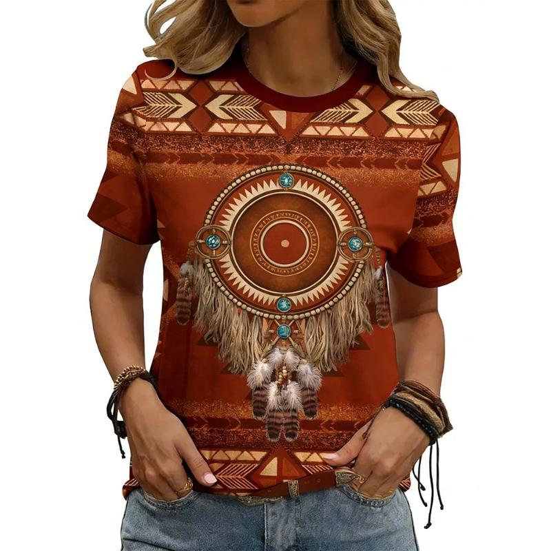 Fashion Women's Crew Neck T-Shirt Crew Neck Short Sleeve 3D Color Printing