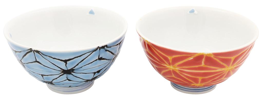 Hasami Ware Daishingama Colorful Hemp Leaf Rice Bowls (Pair) (Gift Boxed)