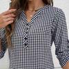 Dámská košile s výstřihem do V, na knoflíky, s polovičním zapínáním, 3/4 rukávy, ležérní topy, volný střih, kostkovaný vzor, dojížděcí styl, letní košilové topy