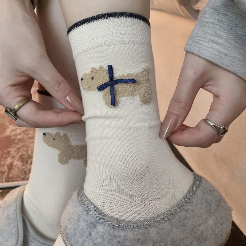 Fall/Winter Children's Socks From Fel Island, Retro Dark Blue School-style Pile Socks with Buttoned and Bow-tied Cuffs.